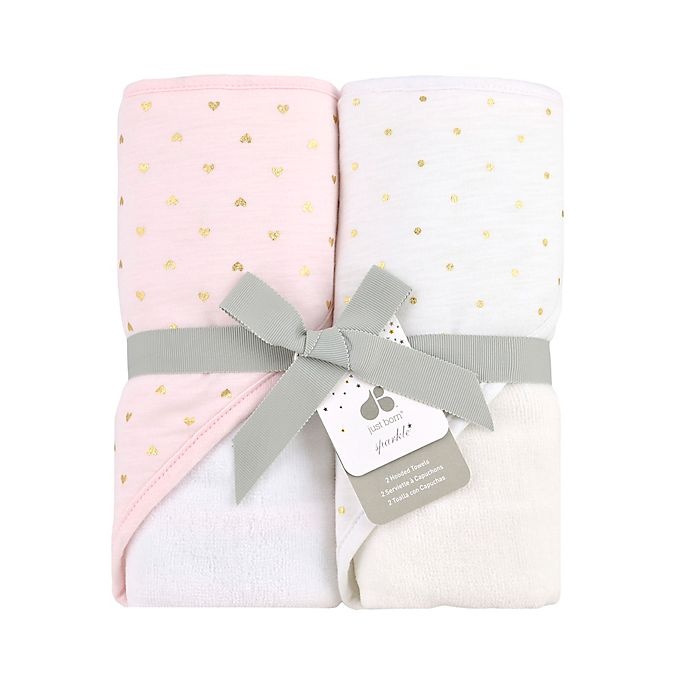 slide 1 of 1, Just Born Sparkle Hooded Towel - Pink, 2 ct