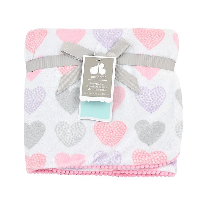 slide 2 of 2, Just Born Pink Hearts Plush Blanket, 1 ct