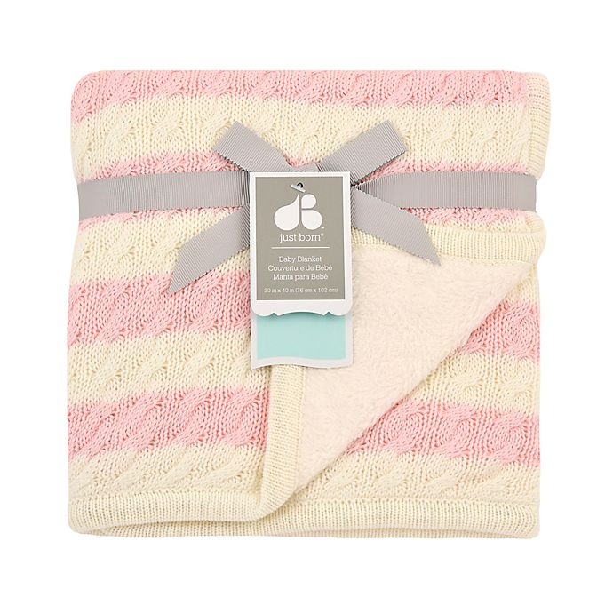 slide 2 of 2, Just Born Awning Stripe Cable Knit Blanket - Soft Pink/White, 1 ct