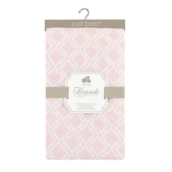 slide 2 of 3, Just Born Keepsake Washed Linen Trellis Printed Changing Pad Cover - Pink, 1 ct