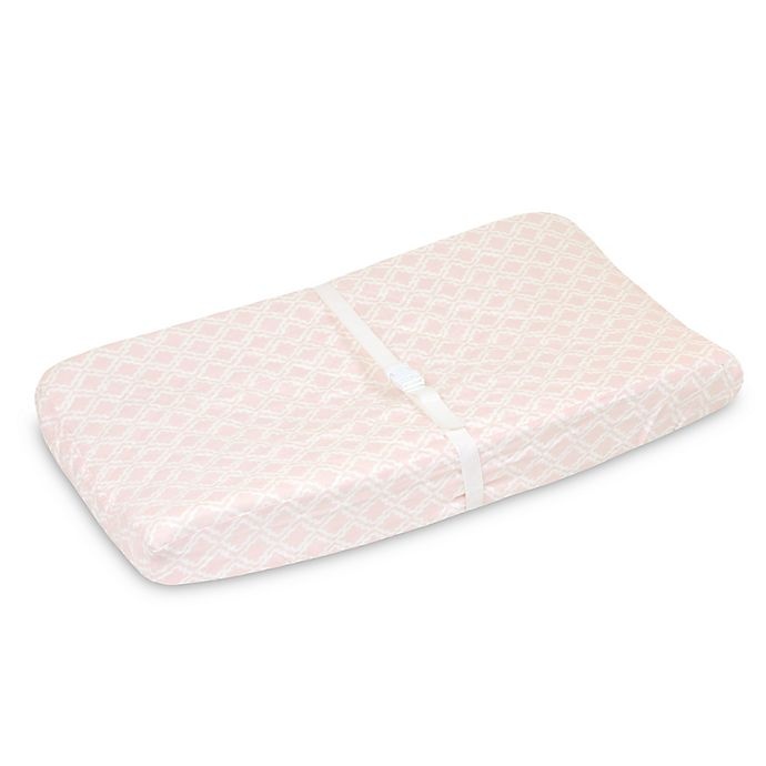 slide 1 of 3, Just Born Keepsake Washed Linen Trellis Printed Changing Pad Cover - Pink, 1 ct