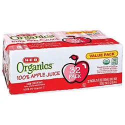 H-E-B Organics 100% Apple Juice 32 pk Juice Boxes - Texas-Size Pack