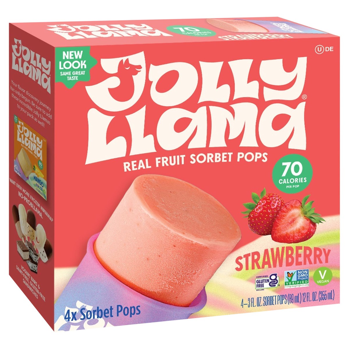 slide 7 of 8, Jolly Llama Strawberry Sorbet Pops 4 Ea, 4 ct