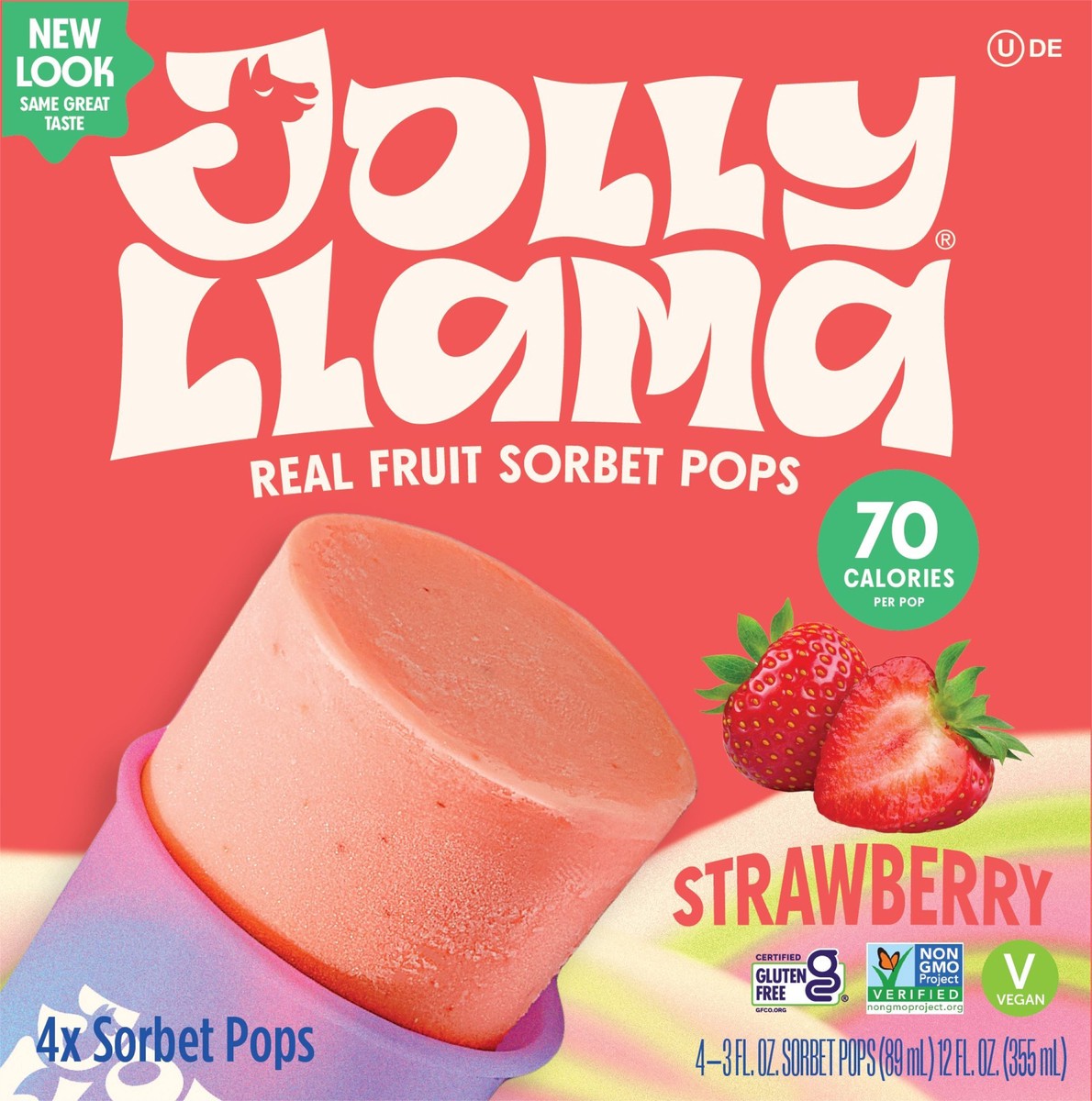 slide 3 of 8, Jolly Llama Strawberry Sorbet Pops 4 Ea, 4 ct