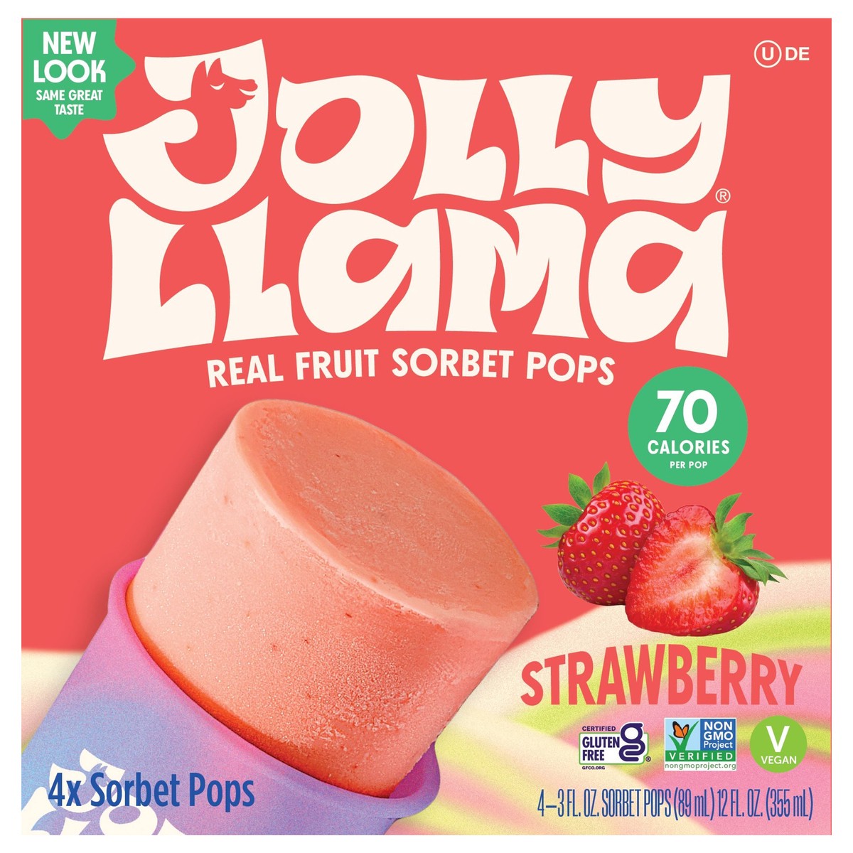 slide 1 of 8, Jolly Llama Strawberry Sorbet Pops 4 Ea, 4 ct