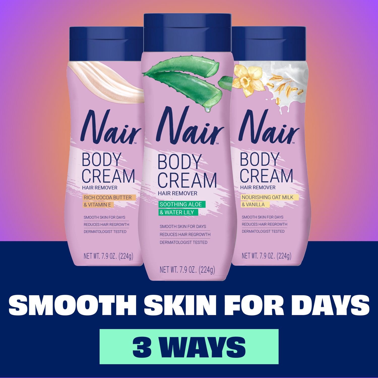 slide 8 of 10, Nair Body Cream Hair Remover with Soothing Aloe and Water Lily, Body Hair Removal Cream for Women, 7.9 oz, 7.9 oz