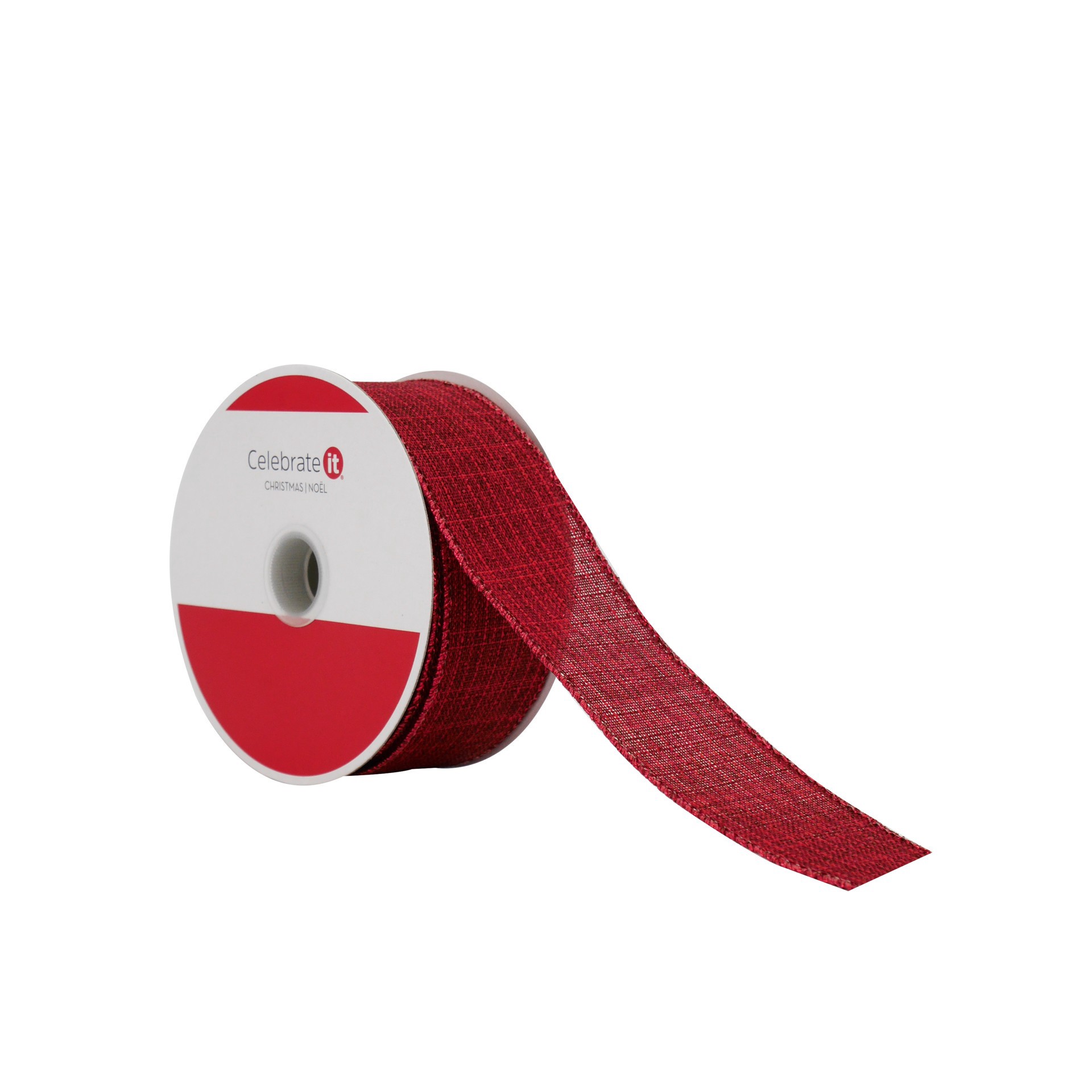 slide 2 of 3, 1.5" X 30ft. Burgundy Wired Faux Linen Ribbon By Celebrate It, 1.5 in x 30 ft
