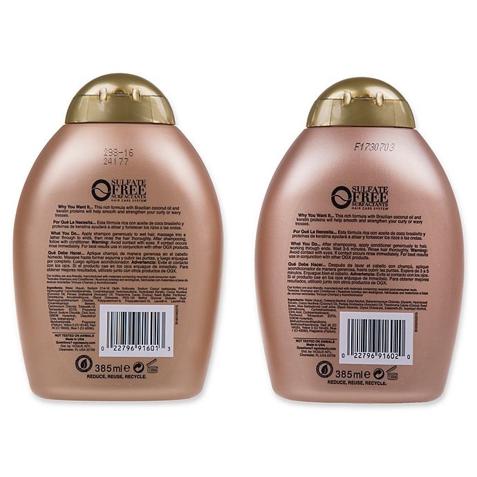 slide 2 of 2, OGX Value Ever Straight Brazilian Keratin Therapy Shampoo and Conditioner, 2 ct