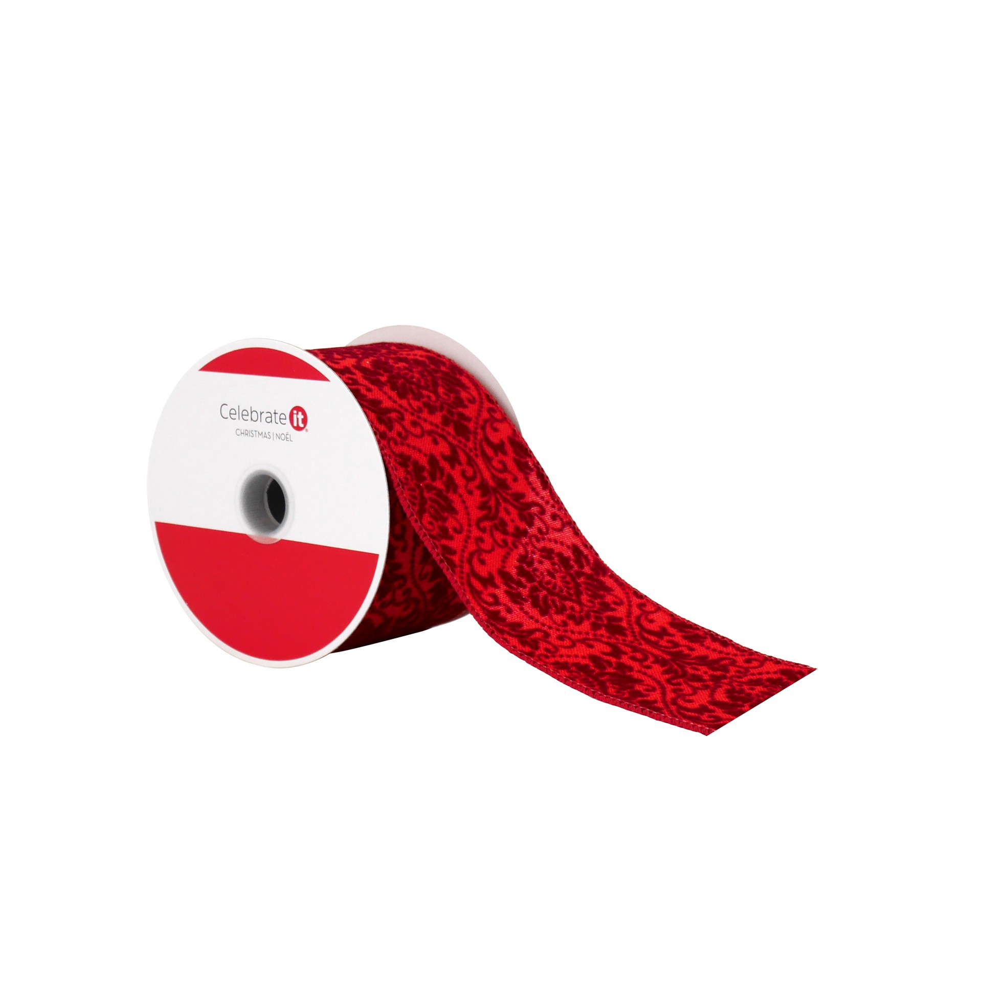 slide 2 of 3, 2.5" X 20ft. Burgundy Damask Wired Ribbon By Celebrate It, 2.5 in x 20 ft