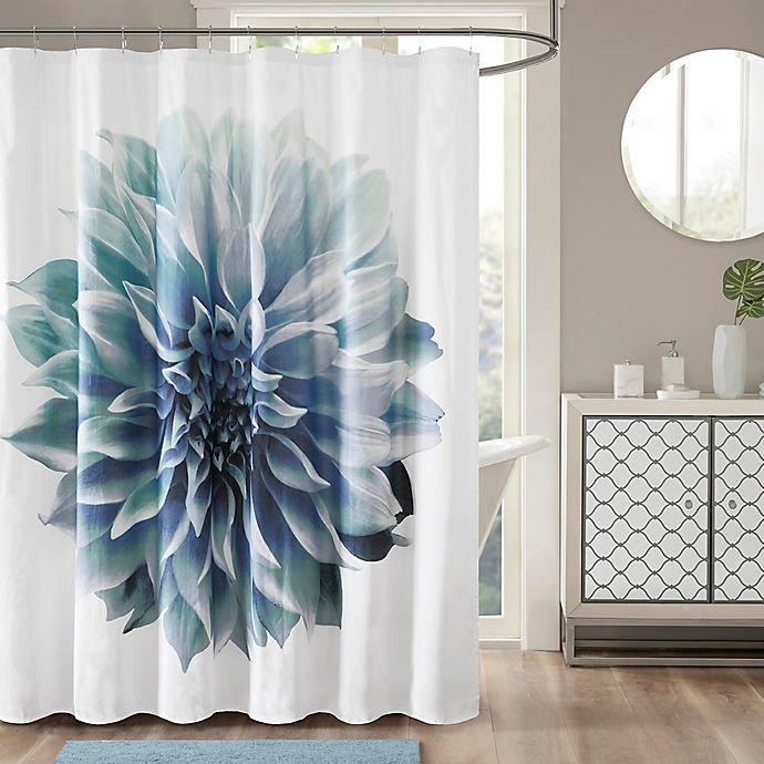 slide 1 of 3, Madison Park Norah Cotton Percale Shower Curtain - Aqua, 1 ct