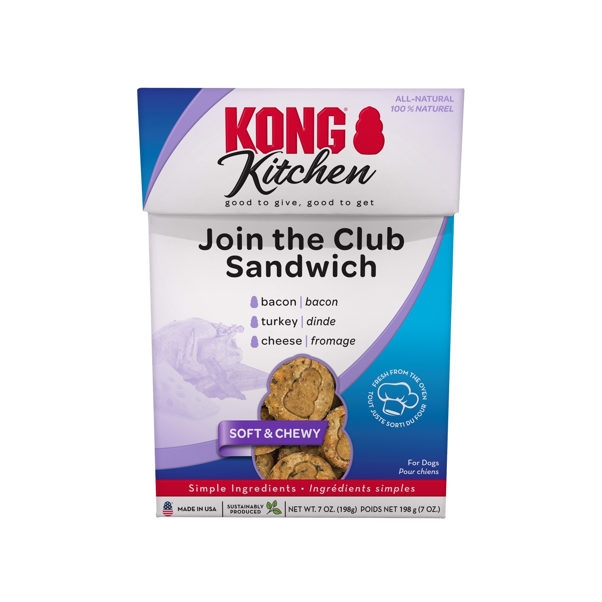 slide 1 of 1, KONG Kitchen Soft & Chewy Join The Club Sandwi 7 oz, 1 ct