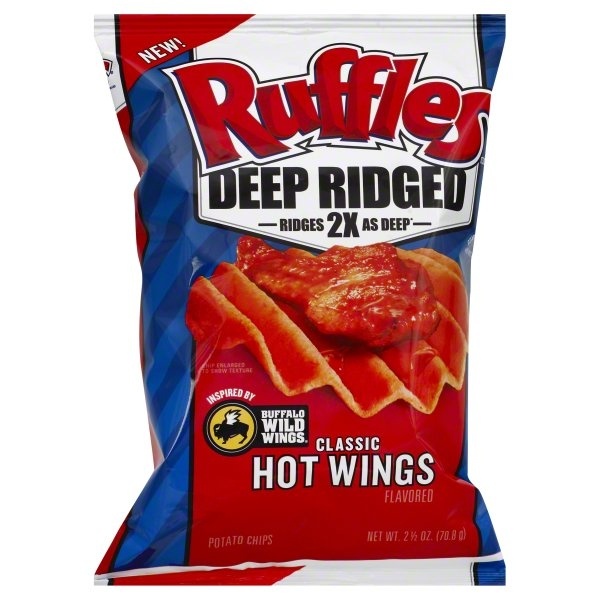 slide 1 of 1, Ruffles Deep Ridged Classic Hot Wings Flavored Potato Chips, 2.5 oz