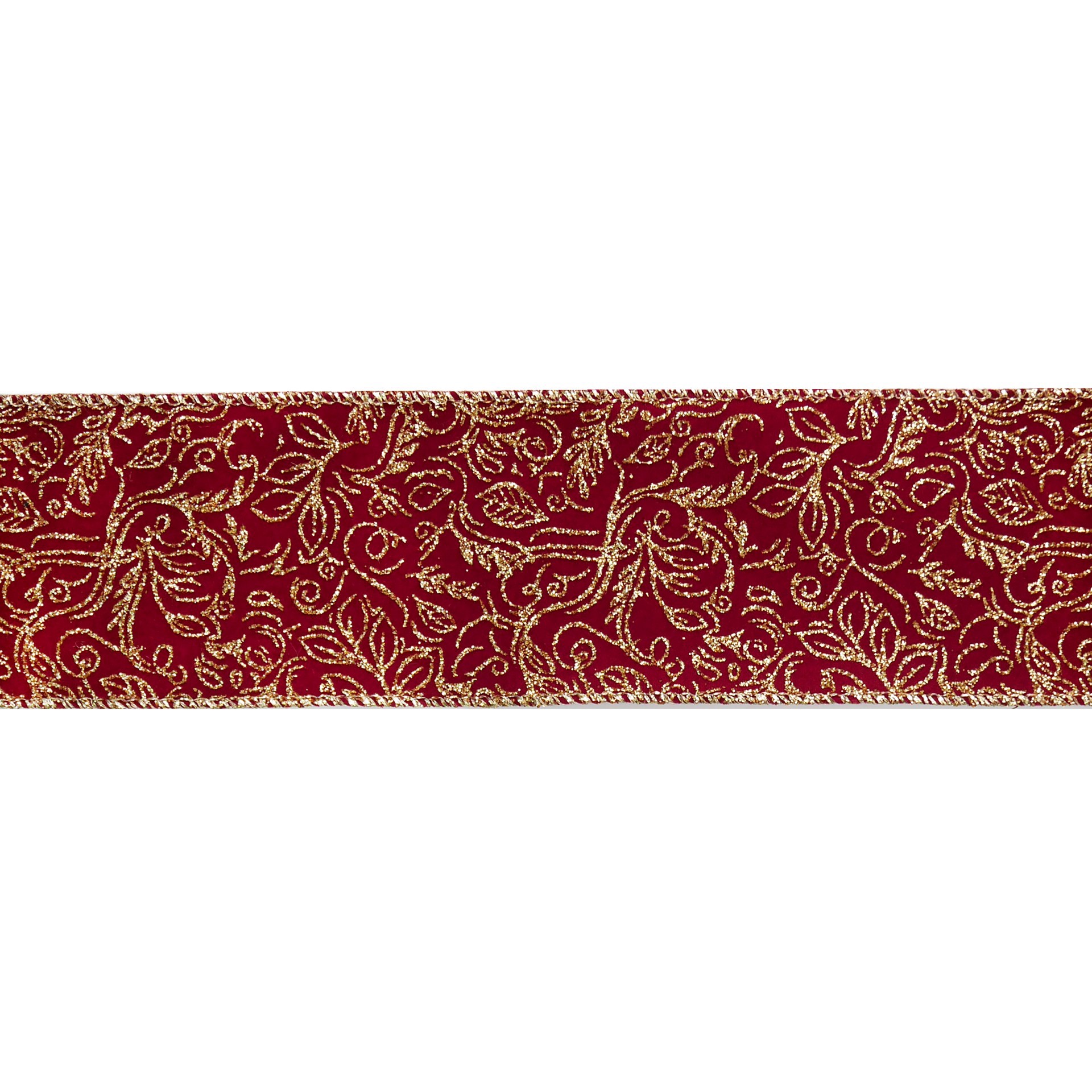 slide 3 of 3, 2.5" X 20ft. Burgundy & Gold Scroll Wired Ribbon By Celebrate It, 2.5 in x 20 ft