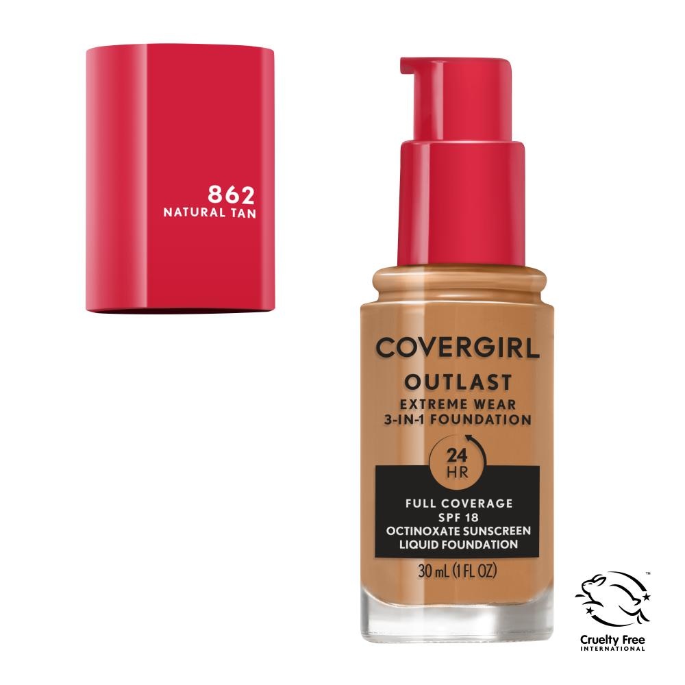 slide 1 of 1, Covergirl Outlast Extreme Wear Liquid Foundation, Natural Tan 862, 1.01 fl oz