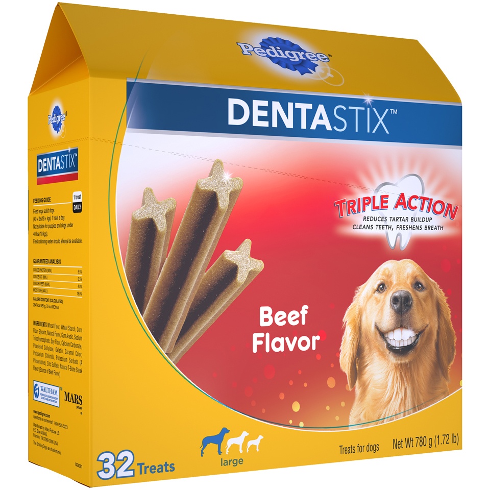 slide 3 of 9, Pedigree Dentastix Beef Flavor Large Treats For Dogs, 32 ct