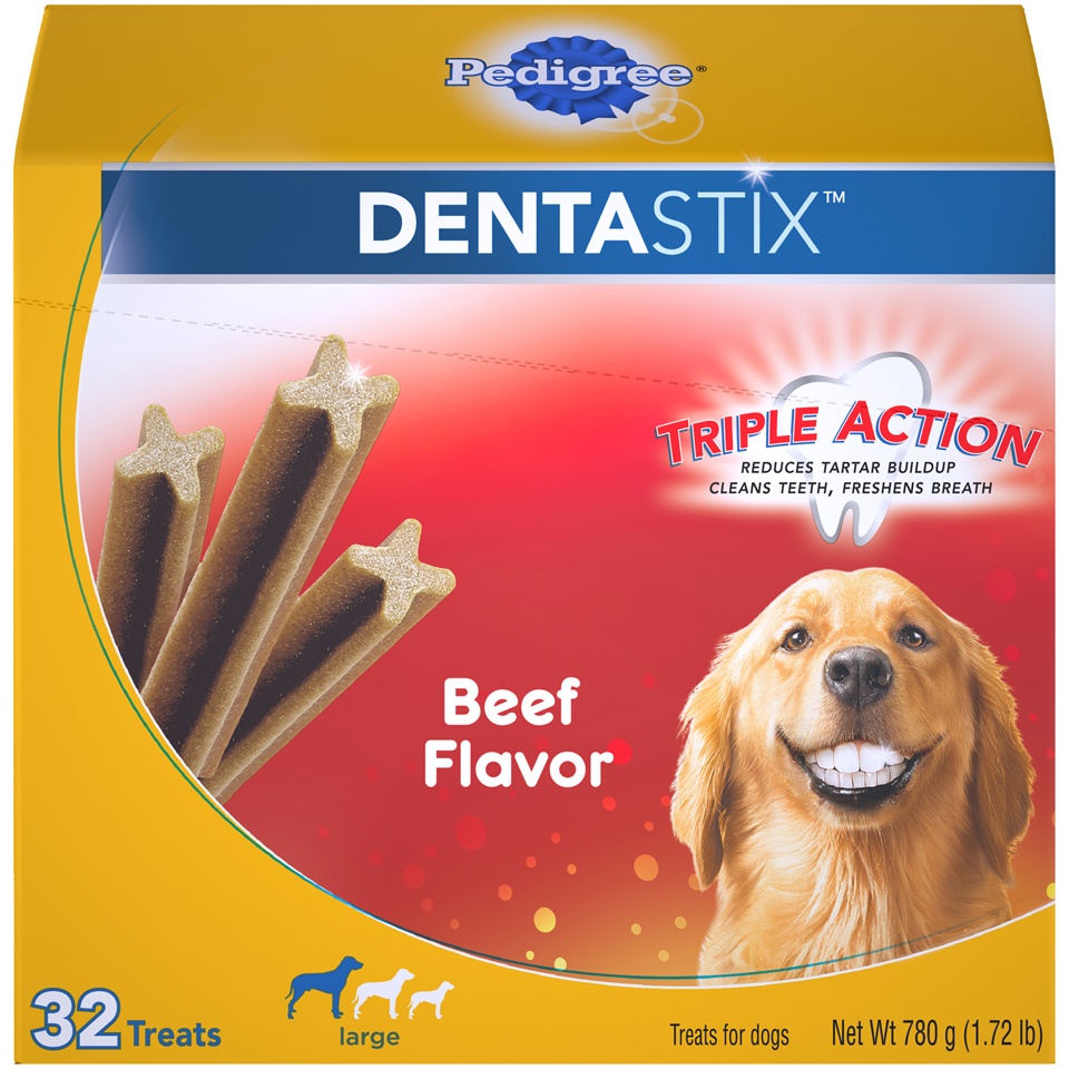 slide 1 of 9, Pedigree Dentastix Beef Flavor Large Treats For Dogs, 32 ct