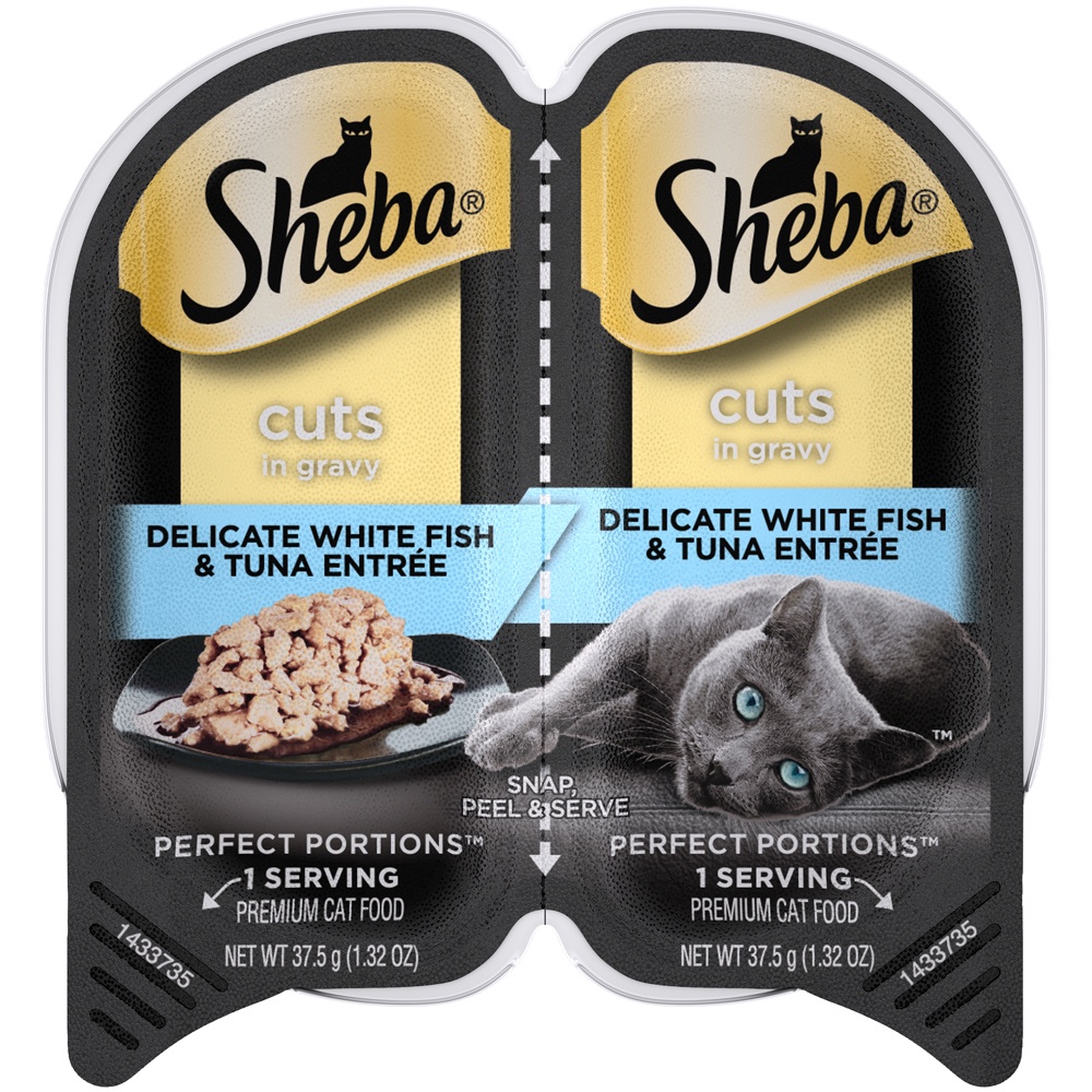 slide 1 of 4, Sheba Perfect Portions Cuts In Gravy Premium Wet Cat Food Delicate White Fish & Tuna Entrée, 2.6 oz