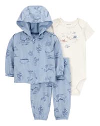Carter's Carters Baby Dog 3-Piece Cardigan Set - Blue/White Blue/White 3M