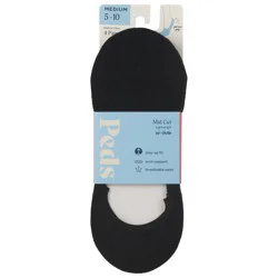 Peds Women's Black Mid-Cut Lightweight No-Show Socks, Medium, 4 Pair