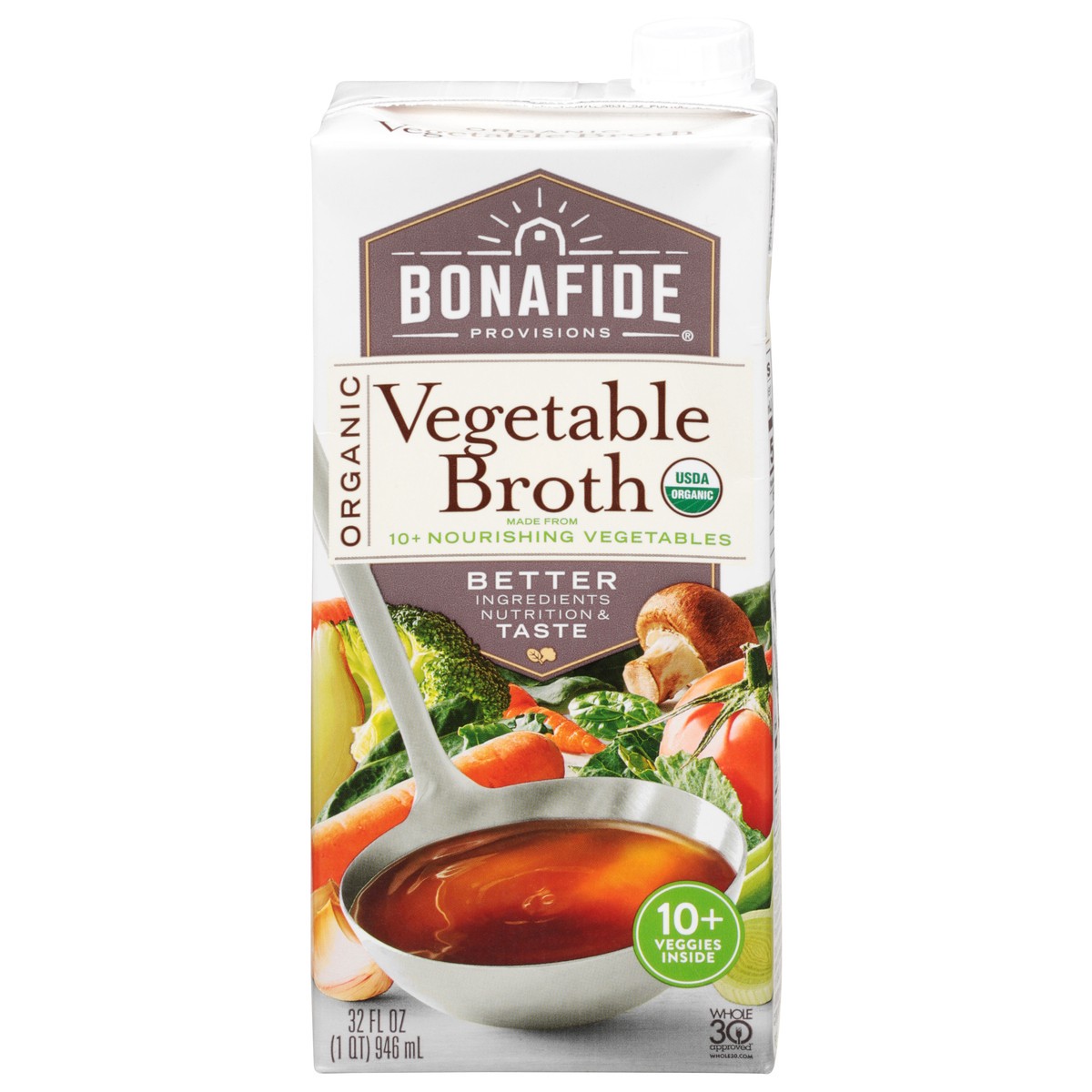 slide 1 of 1, Bonafide Provisions Organic Vegetable Broth, 32 fl oz