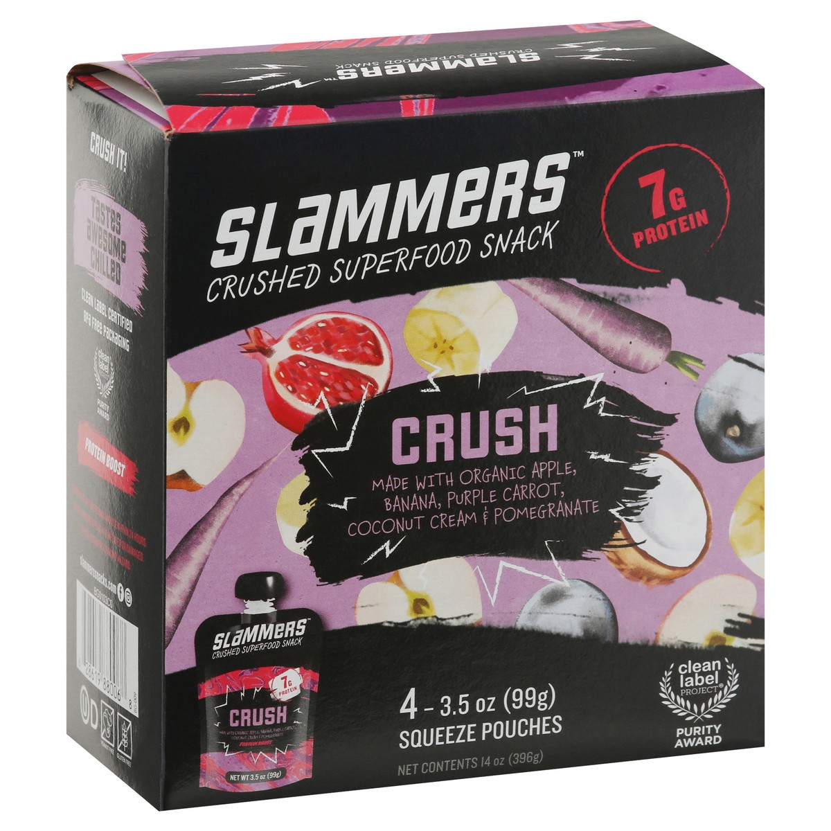 slide 2 of 9, Slammers Crushed Crush Superfood Snack 4 - 3.5 oz Pouches, 4 ct