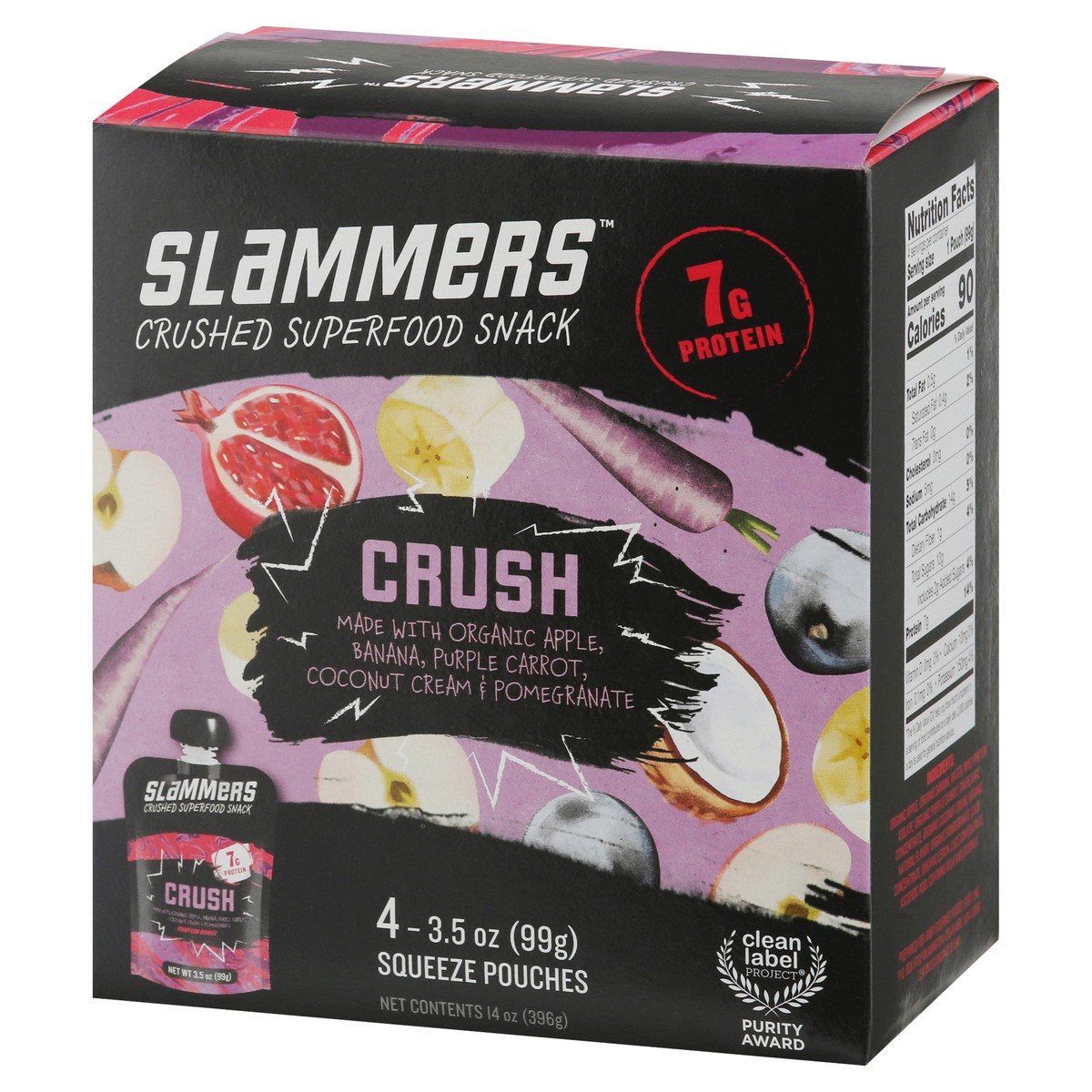 slide 3 of 9, Slammers Crushed Crush Superfood Snack 4 - 3.5 oz Pouches, 4 ct