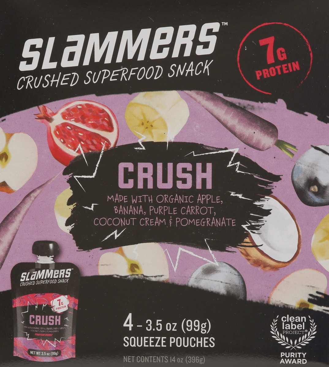 slide 6 of 9, Slammers Crushed Crush Superfood Snack 4 - 3.5 oz Pouches, 4 ct