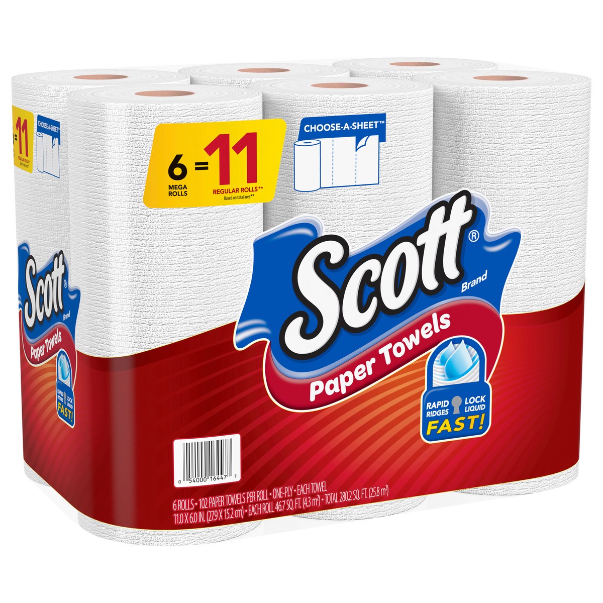 slide 2 of 12, Scott Paper Towels, Choose-A-Sheet - 6 Mega Rolls = 11 Regular Rolls (102 Sheets Per Roll), 6 ct