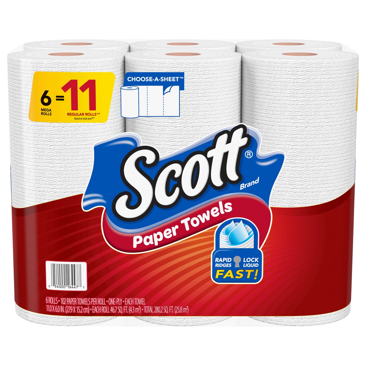 slide 12 of 12, Scott Paper Towels, Choose-A-Sheet - 6 Mega Rolls = 11 Regular Rolls (102 Sheets Per Roll), 6 ct