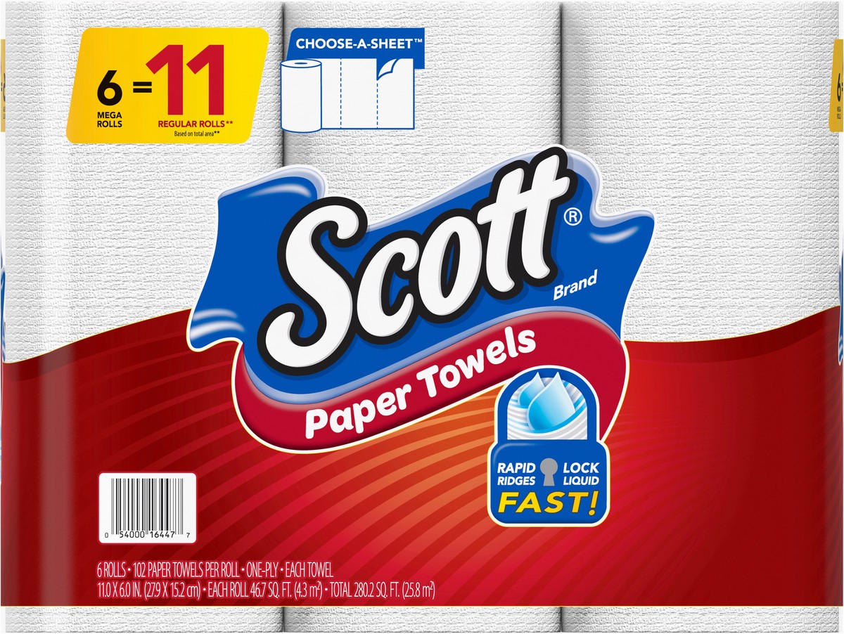 slide 4 of 12, Scott Paper Towels, Choose-A-Sheet - 6 Mega Rolls = 11 Regular Rolls (102 Sheets Per Roll), 6 ct