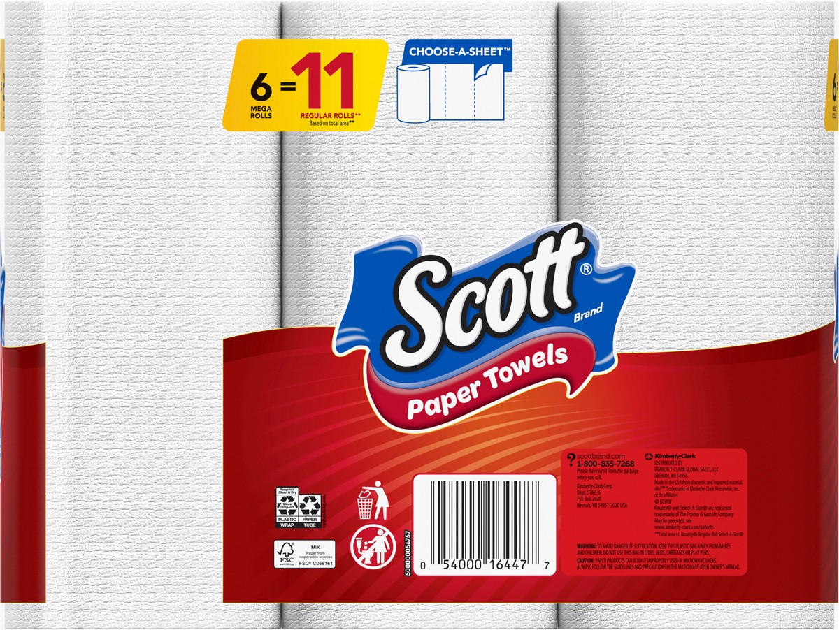 slide 9 of 12, Scott Paper Towels, Choose-A-Sheet - 6 Mega Rolls = 11 Regular Rolls (102 Sheets Per Roll), 6 ct