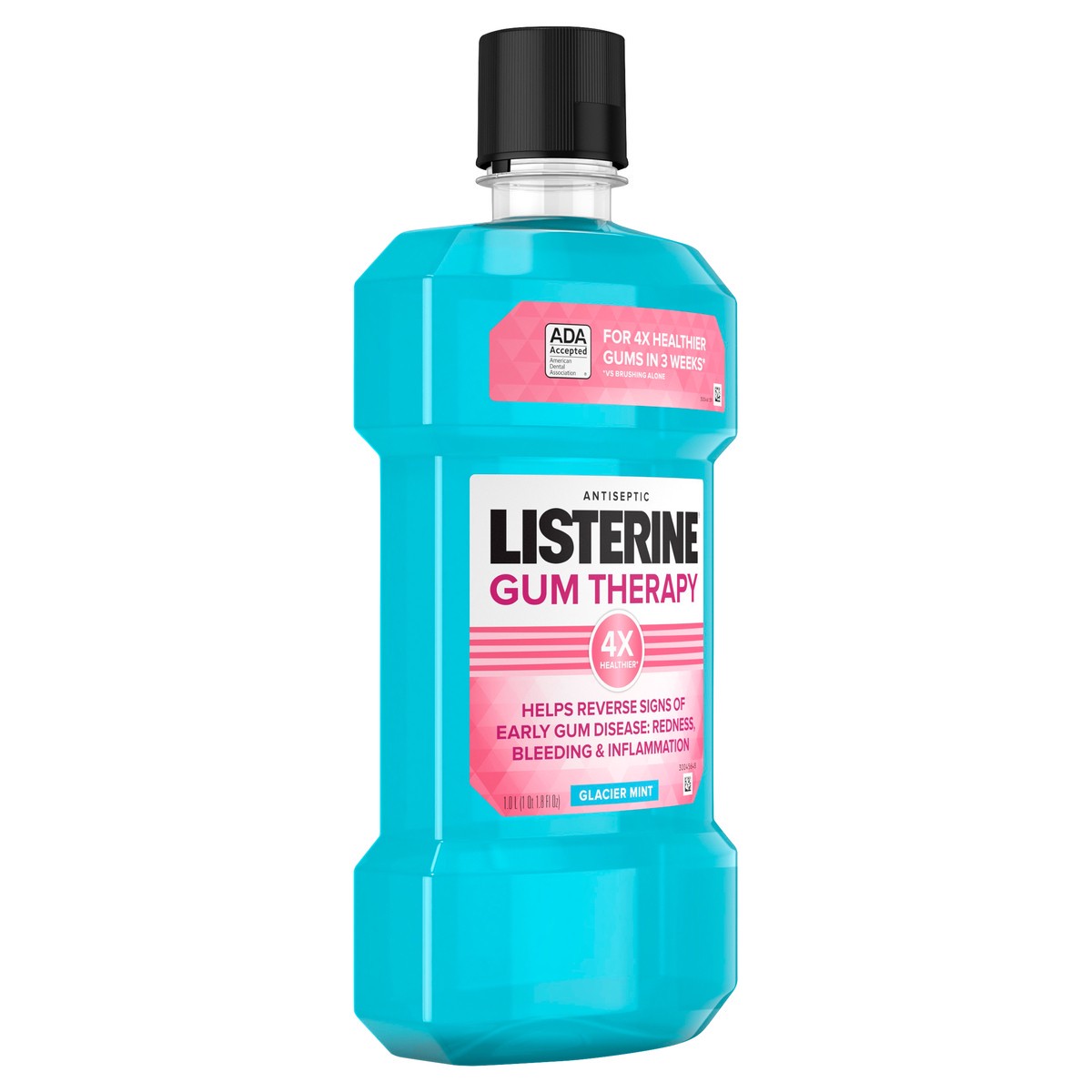 slide 2 of 6, Listerine Gum Therapy Antiplaque & Anti-Gingivitis Mouthwash, Antiseptic Oral Rinse to Help Reverse Signs of Early Gingivitis like Bleeding Gums, ADA Accepted, Glacier Mint, 1 L, 1 liter