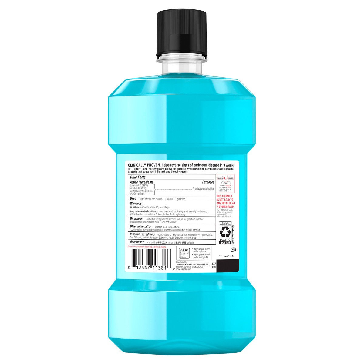 slide 3 of 6, Listerine Gum Therapy Antiplaque & Anti-Gingivitis Mouthwash, Antiseptic Oral Rinse to Help Reverse Signs of Early Gingivitis like Bleeding Gums, ADA Accepted, Glacier Mint, 1 L, 1 liter