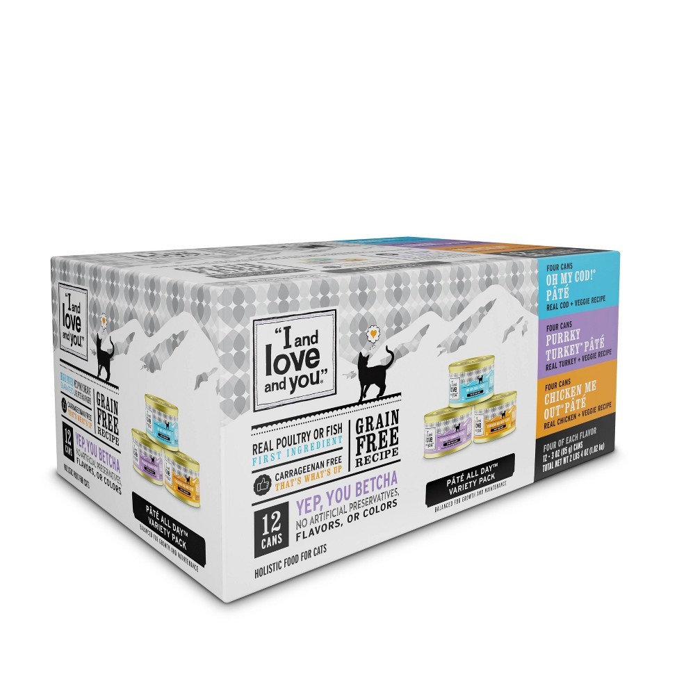 slide 3 of 7, I and Love and You Pate All Day Wet Cat Food Variety Pack, 36 oz
