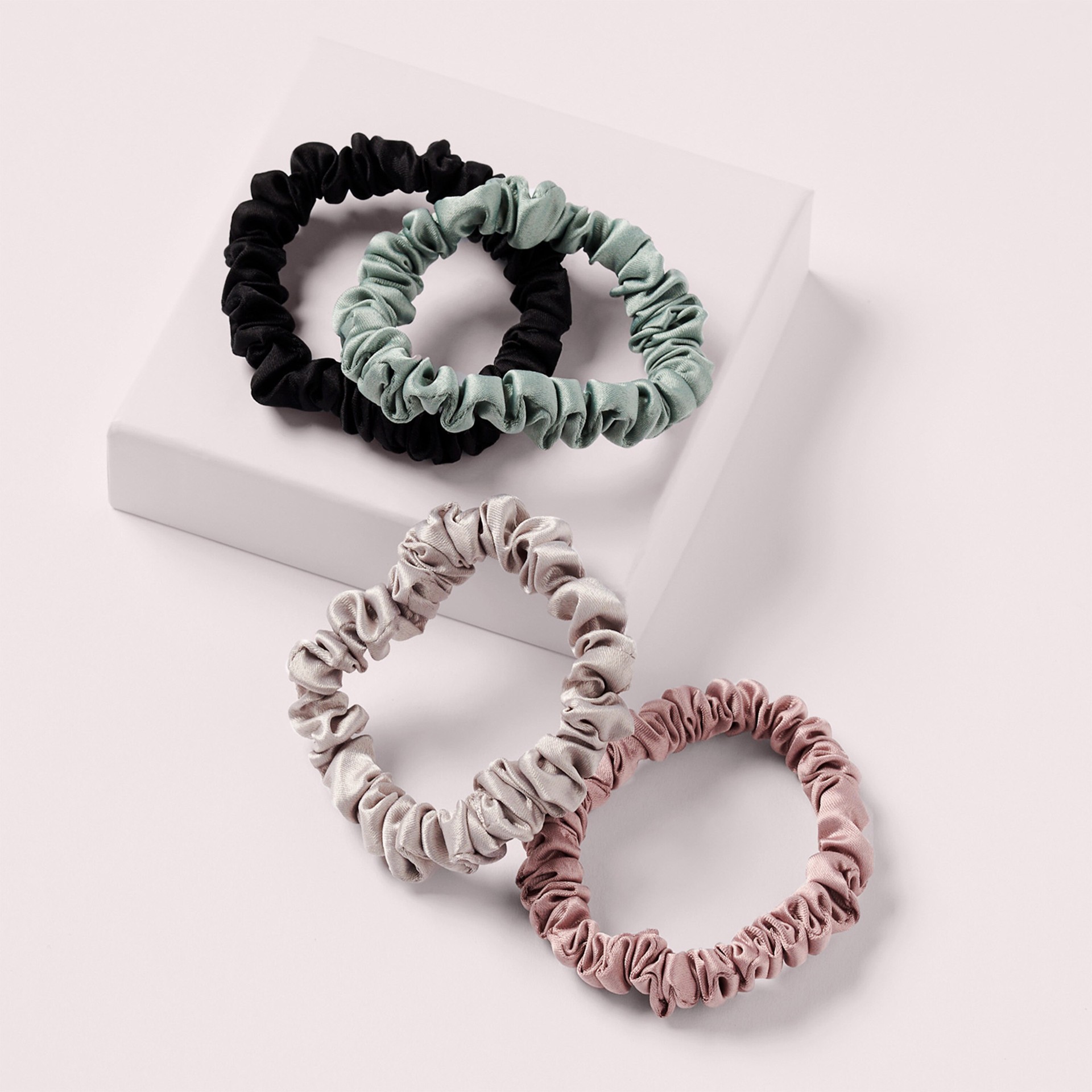 slide 5 of 6, The Hair Edit Ruched Ribbon Skinny Satin Scrunchies, 4 Ct, 4 ct