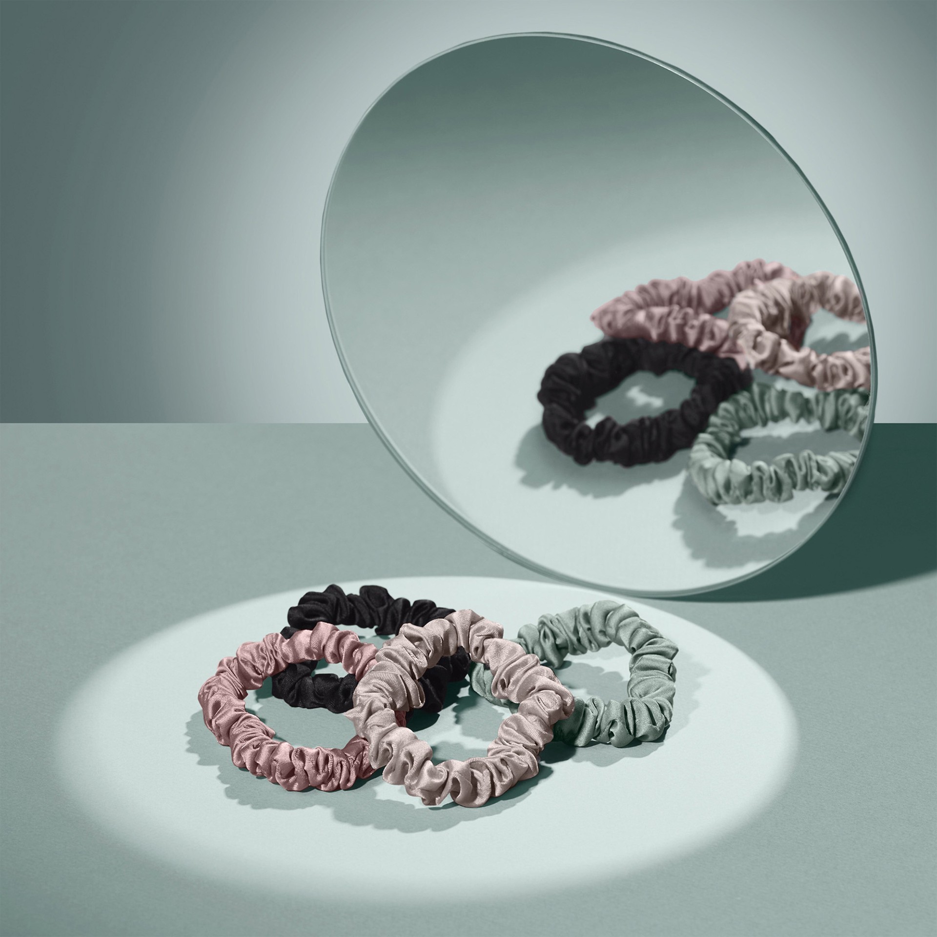 slide 3 of 6, The Hair Edit Ruched Ribbon Skinny Satin Scrunchies, 4 Ct, 4 ct