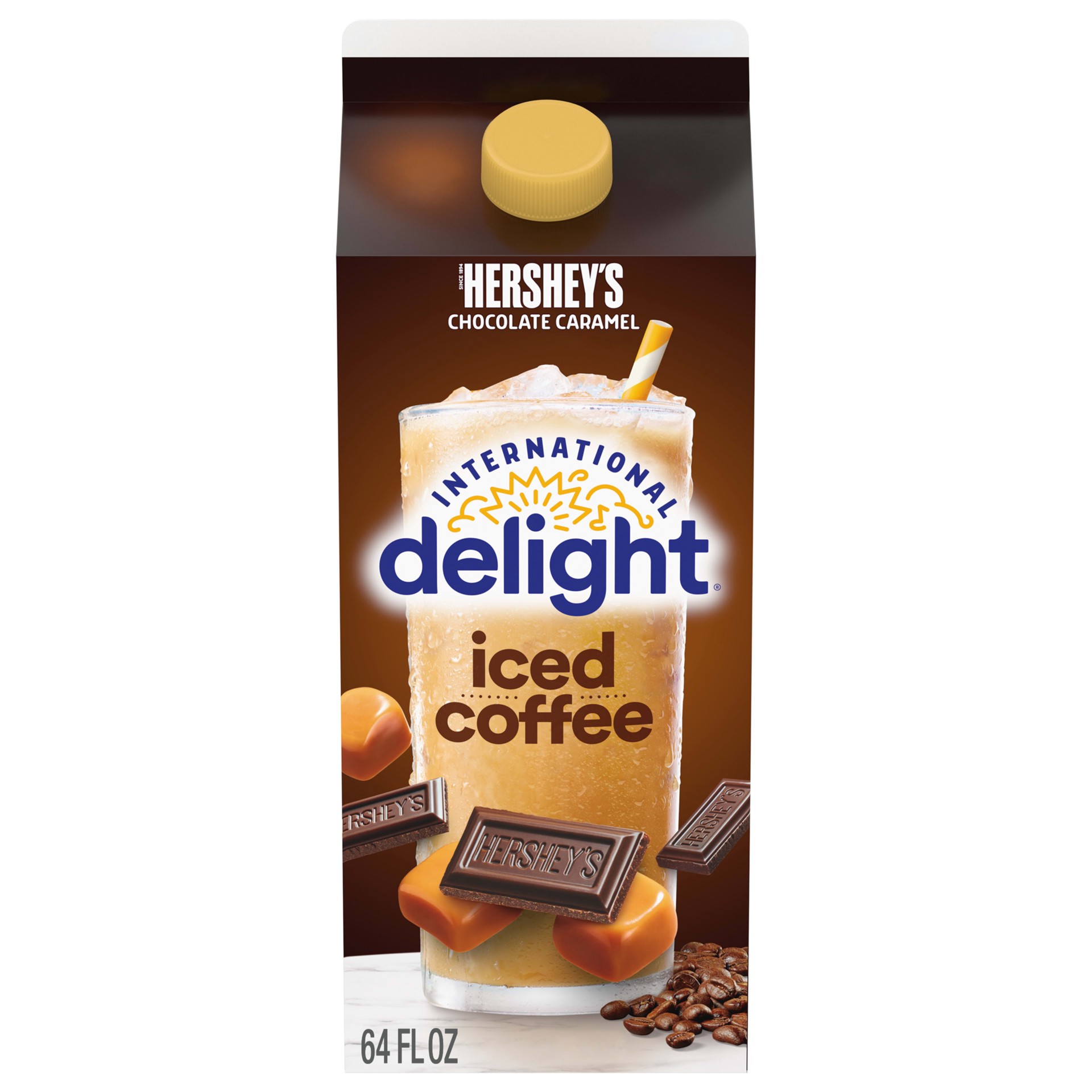 slide 1 of 1, International Delight Iced Coffee, HERSHEY'S Chocolate Caramel, 64 oz. Carton, 64 fl oz