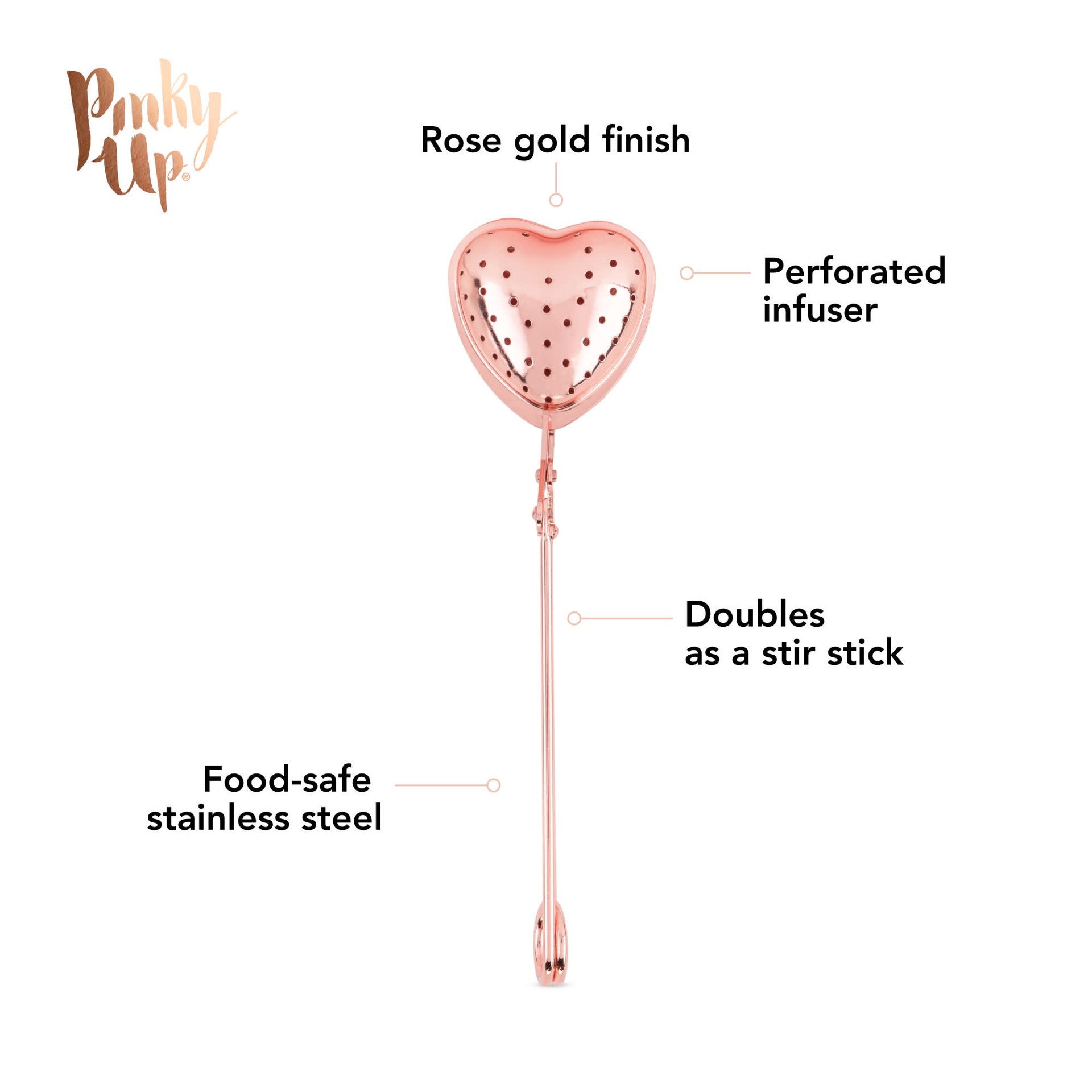 slide 4 of 5, Pinky Up Rose Gold Heart Tea Infuser, 1 ct