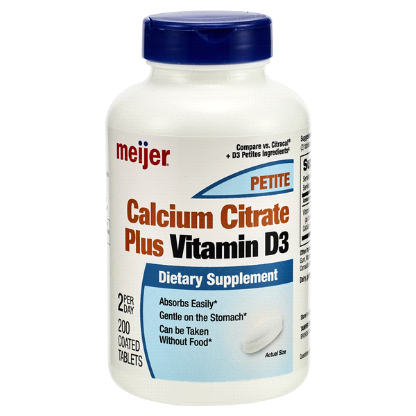 slide 1 of 3, Meijer Petites Calcium Citrate Plus Vitamin D3, 200 ct