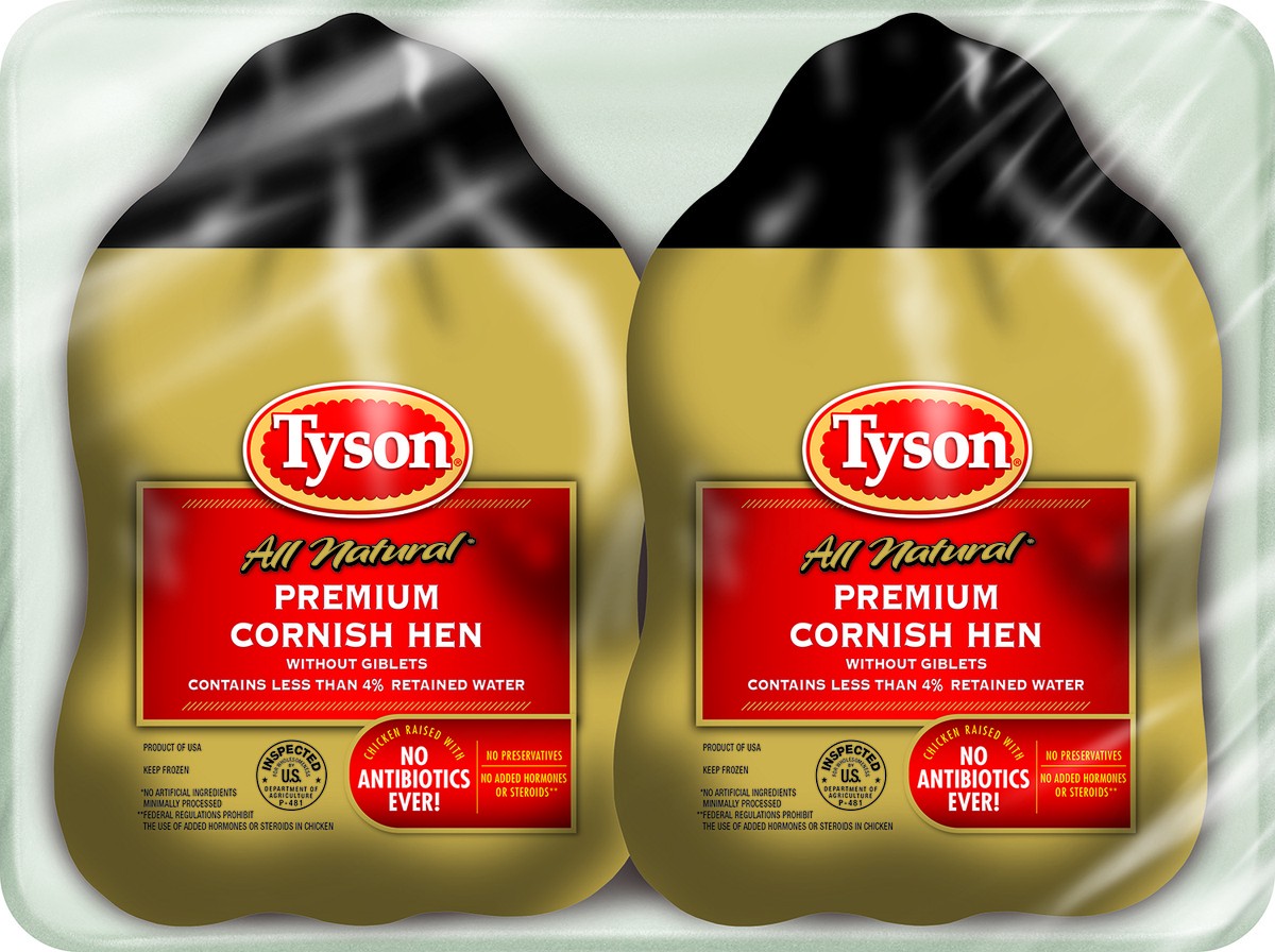 slide 1 of 4, Tyson All Natural* Premium Cornish Hen (Twin Pack), 44 oz. (Frozen), 1.25 kg