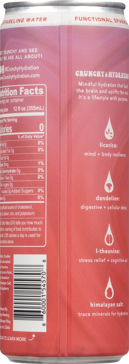 slide 6 of 14, Crunchy Hydration Stabilize Raspberry Functional Sparkling Water 12 fl oz, 12 fl oz