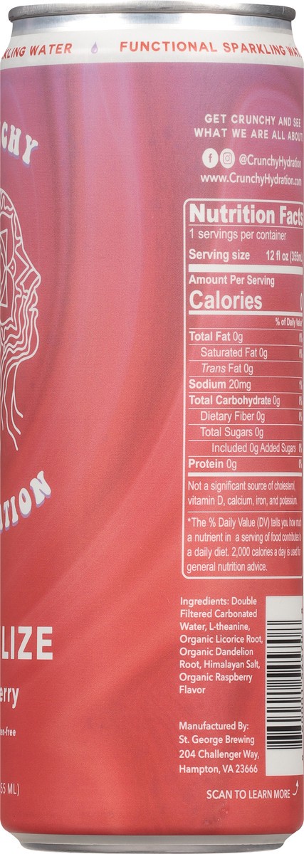 slide 11 of 14, Crunchy Hydration Stabilize Raspberry Functional Sparkling Water 12 fl oz, 12 fl oz