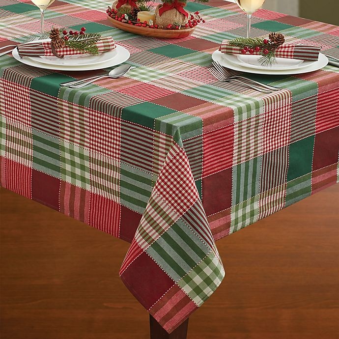 slide 3 of 3, Croscill Holiday Check Oblong Tablecloth, 60 in x 120 in