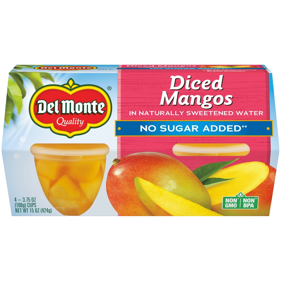 slide 1 of 1, Del Monte No Sugar Added Diced Mangos Fruit Cups, 4 ct; 3.75 oz