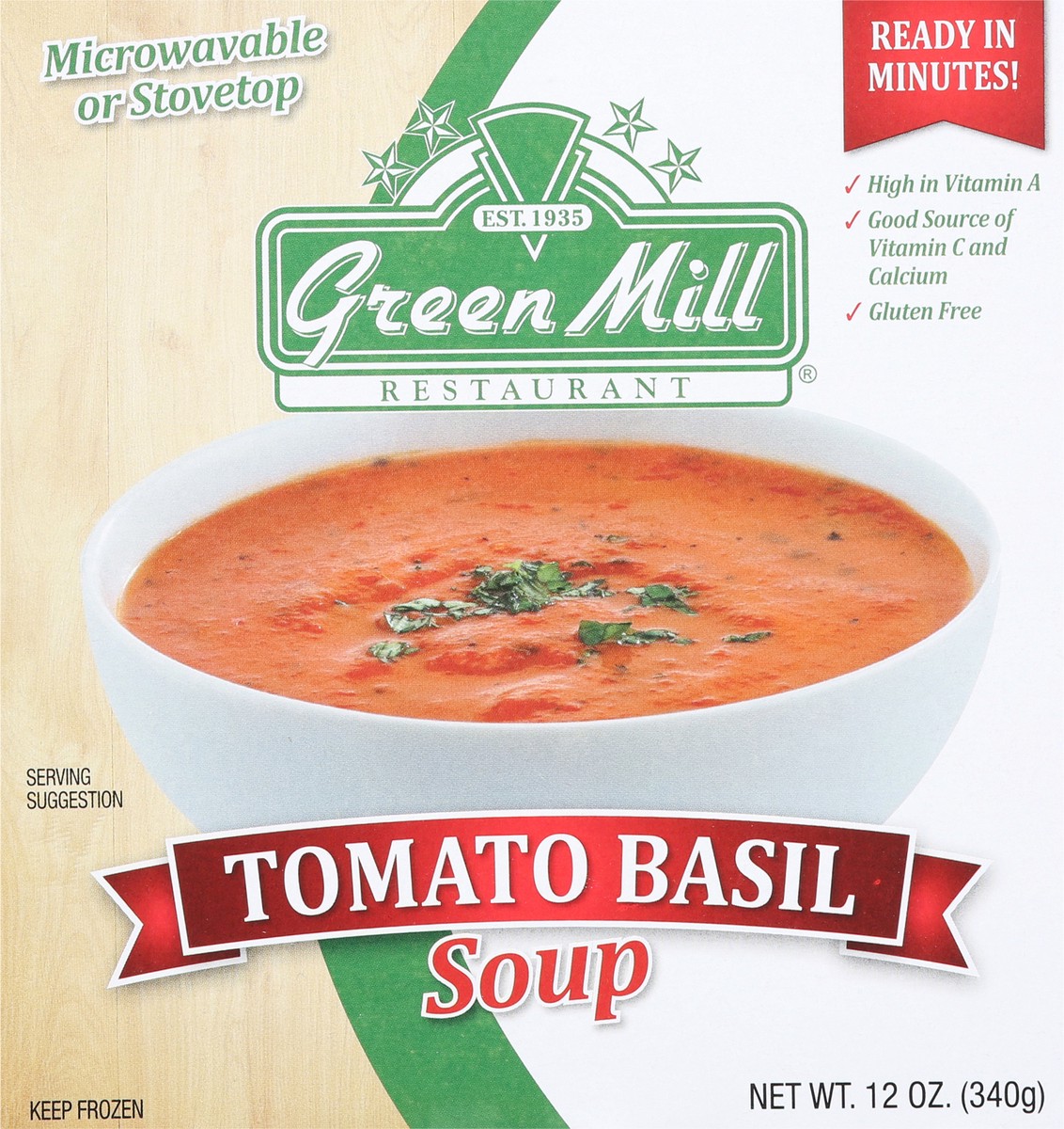 slide 1 of 9, Green Mill Tomato Basil Soup, 12 oz