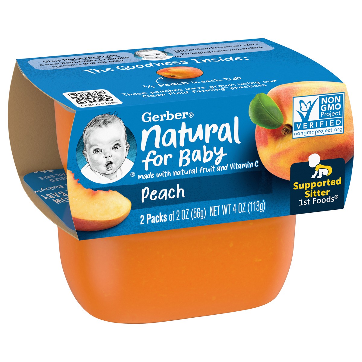 slide 4 of 9, Gerber 1st Foods Natural for Baby Baby Food, Peach, 2 oz Tubs (2 Pack), 4 oz