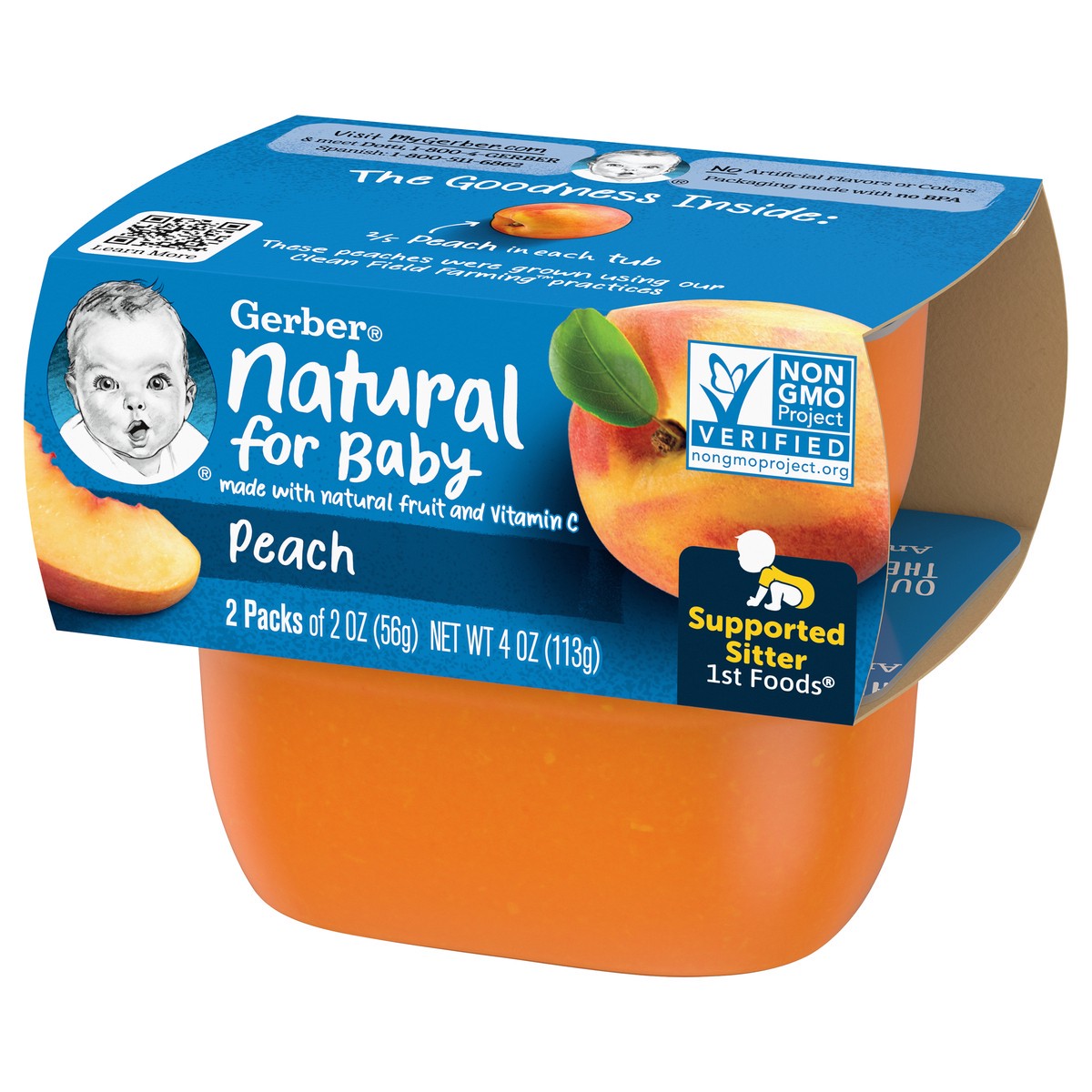 slide 6 of 9, Gerber 1st Foods Natural for Baby Baby Food, Peach, 2 oz Tubs (2 Pack), 4 oz