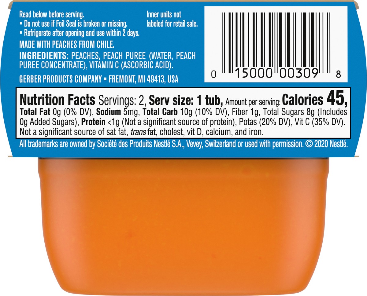 slide 7 of 9, Gerber 1st Foods Natural for Baby Baby Food, Peach, 2 oz Tubs (2 Pack), 4 oz