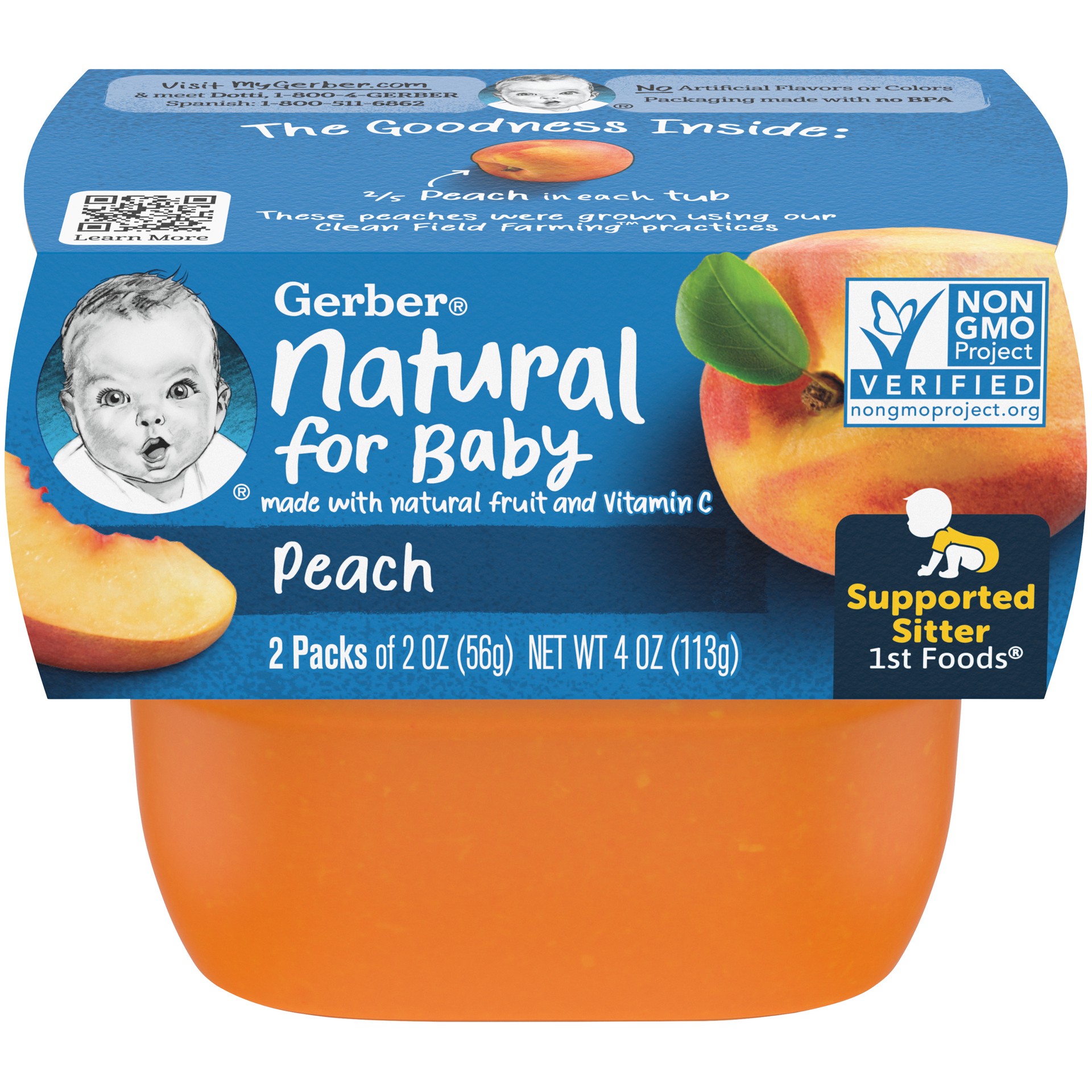 slide 1 of 9, Gerber 1st Foods Natural for Baby Baby Food, Peach, 2 oz Tubs (2 Pack), 4 oz