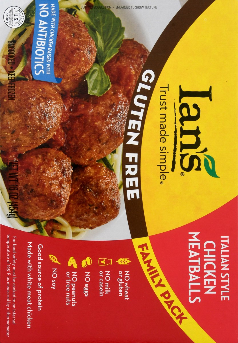 slide 5 of 9, Ian's Gluten Free Family Pack Italian Style Chicken Meatballs 16 oz, 16 oz